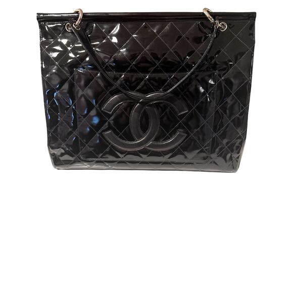 Chanel Quilted Patent Leather with interlocking CC Shopping Tote - Picture 1 of 12